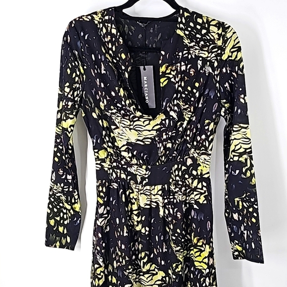 Marciano Black w Green Dark Forest Floral Deep Whimsigoth Vneck Maxi Dress - Picture 13 of 16